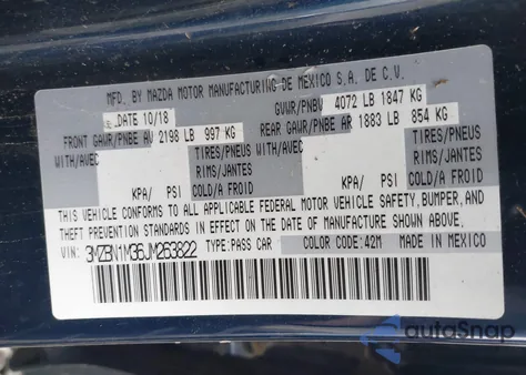 2018 Mazda Mazda3 Grand Touring z USA, uszkodzony, nr VIN 3MZBN1M36JM263822